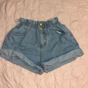 Princess Polly Blue Jean Shorts High-Waisted Paper-Bag Style